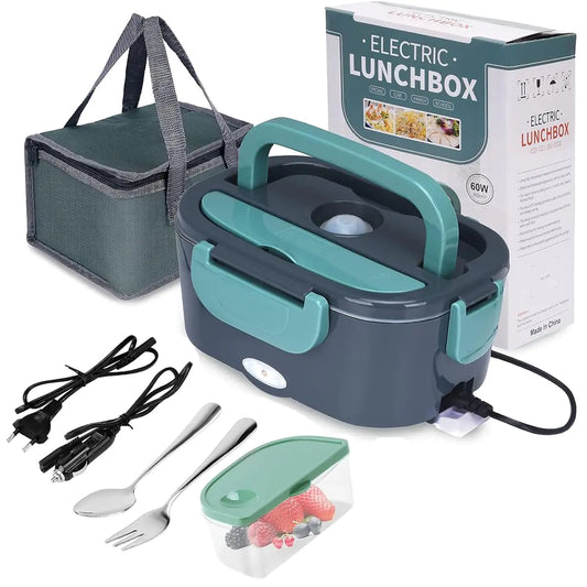 Electric Lunch Box Food Heating Box 60W Portable Heated Lunchbox 3 in 1 for Car Truck Office 12V/24V/110V Self Heating Lunch Box for Adult with 1.5L 304 SS Container Thermos bag